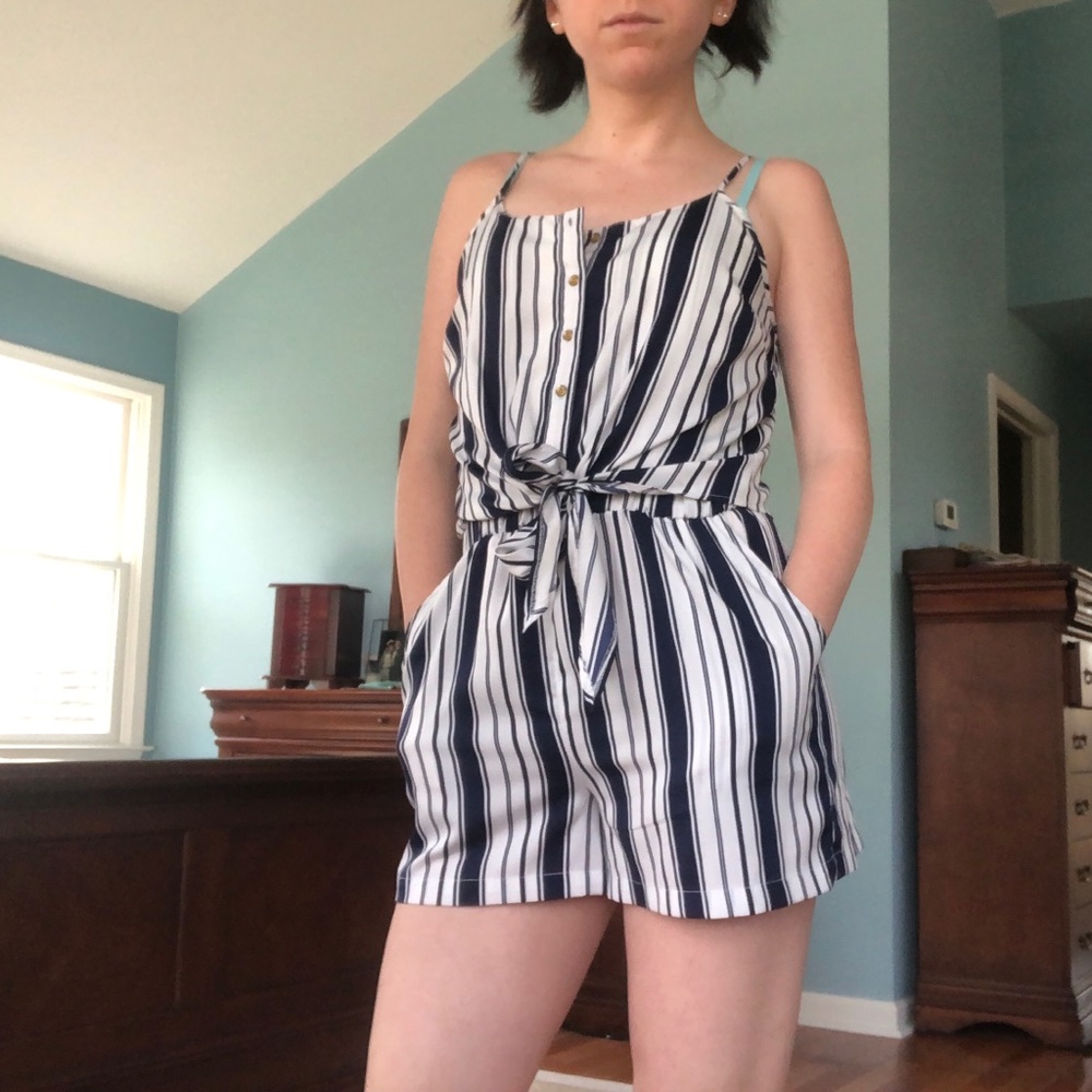 Primark Blue and White Striped Tie Romper